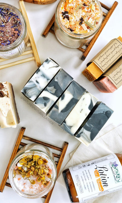 Nature's Natural Lather all natural vegan skincare. We handcraft vegan soap bars, body butters, bath bombs, facial masks, facial moisturizers, soothing essential oil bath salts, and more!
