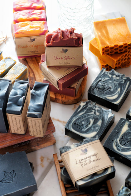 Nature's Natural Lather All Natural Vegan Soap Bars made with essential oils and moisturizing oils. Check out our Activated Charcoal, Burnt Orange Pachouli, Lavender, Sandalwood Vanilla, Frank Myrrh, and more!