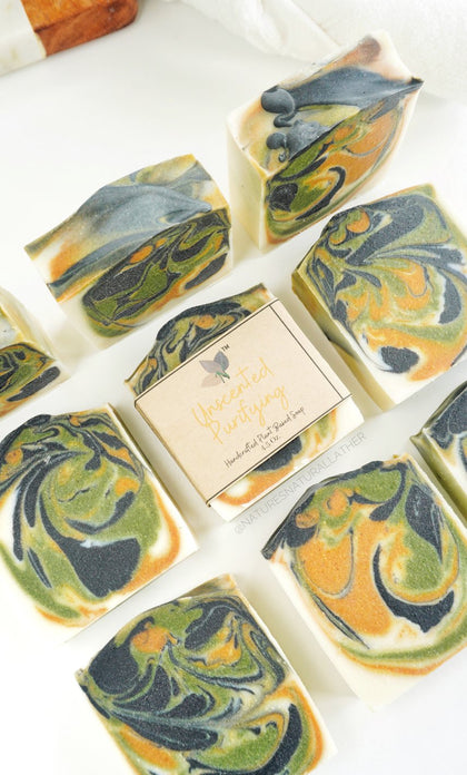 Nature's Natural Lather All Natural Vegan Soap Bars made with essential oils and moisturizing oils. Check out our Activated Charcoal, Burnt Orange Pachouli, Lavender, Sandalwood Vanilla, Frank Myrrh, and more!