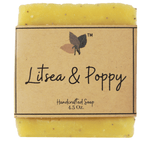 Nature's Natural Lather Litsea Essential Oil Scented Hot Process traditionally made Soap Bar  with generously exfoliating poppy seeds and kaolin clay. Perfect on dry, sensitive, and oily skin types for the harsher winter months.