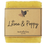 Nature's Natural Lather Litsea Essential Oil Scented Hot Process traditionally made Soap Bar  with generously exfoliating poppy seeds and kaolin clay. Perfect on dry, sensitive, and oily skin types for the harsher winter months.