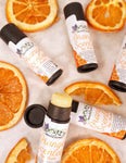 Nature's Natural Lather handcrafted vegan Orange Essential Oil scented lip balm made with avocado oil, sunflower oil, coconut oil, shea butter, candelilla wax, and essential oils. Perfect on sensitive lips, vegan, all natural, and 0.3 oz.