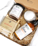 Nature's Natural Lather Mothers Day Bath and Body Care Self Care Gift Set With Eco friendly Sustainable Bamboo Soap Holder, Wildflowers Soap Bar With Gently Exfoliating Sensitive Skin Oatmeal, Vegan Handcrafted Honey Suckle Bath Bomb, and vegan Rose And Jamine Essential Oil Scented Lotion.