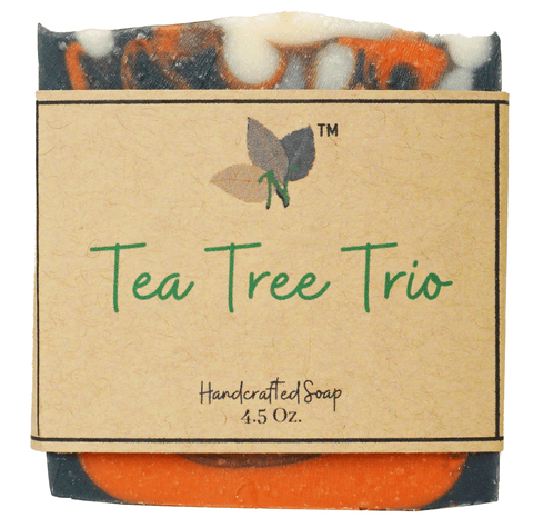 Nature's Natural Lather Handcrafted and all natural Tea Tree Trio Soap Bar is scented with invigorating Tea Tree Oil and draws impurities such as dirt and excess oils from the skin with deep cleansing activated charcoal, all while reducing inflammation with Moroccan Red Clay and Kaolin Clay.